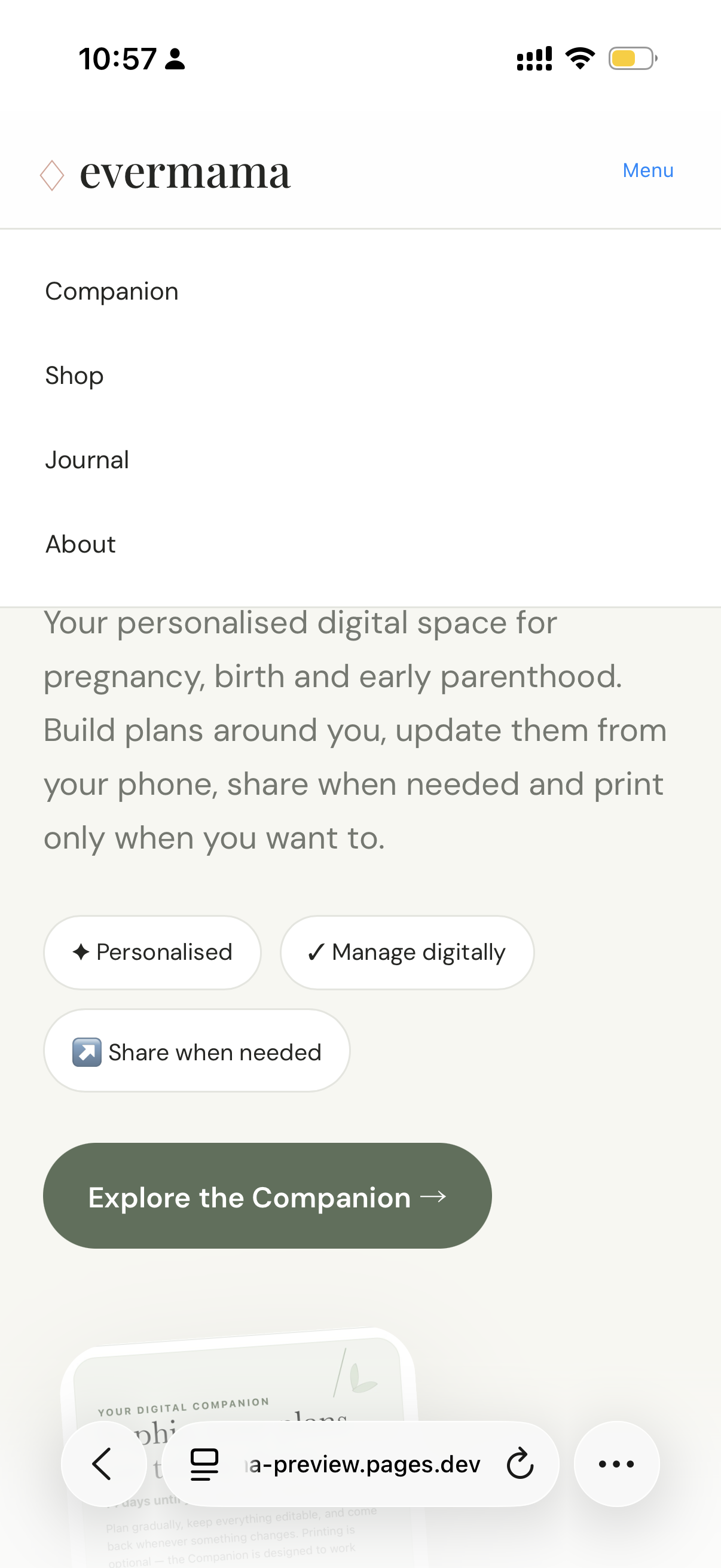 EverMama Companion birth plan and hospital checklist